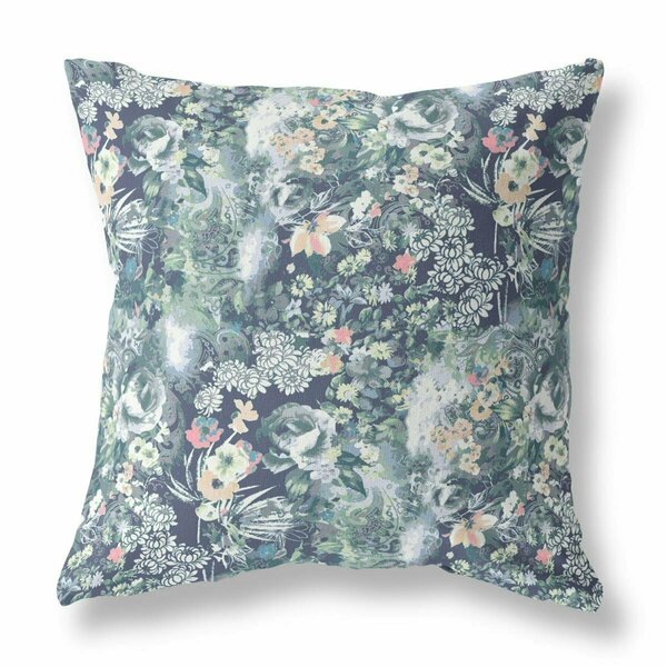 Homeroots 18 in. Springtime Indoor & Outdoor Throw Pillow Muted Green Grey & Indigo 414528